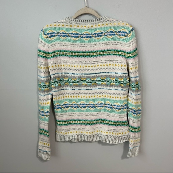 Talbots West Yoke Fair Isle Cream Blue Creweck Sweater Women’s Size Small - Picture 5 of 6